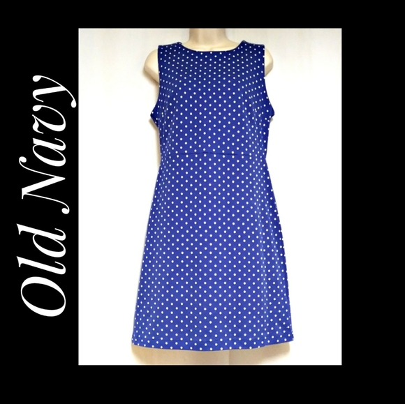 Old Navy Blue White Polka Dot Sheath Dress…